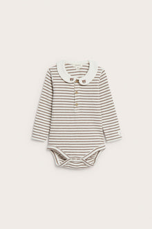 Baby white & brown long-sleeved waffle bodysuit