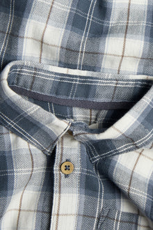 Kids blue & white woven shirt with embroidery