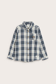 Kids blue & white woven shirt with embroidery