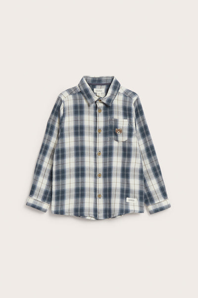 Kids blue & white woven shirt with embroidery