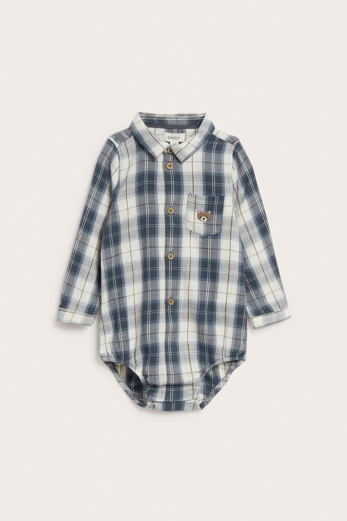 Baby blue & white long-sleeved shirt bodysuit with embroidery