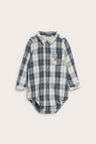 Baby blue & white long-sleeved shirt bodysuit with embroidery