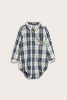 Baby blue & white long-sleeved shirt bodysuit with embroidery