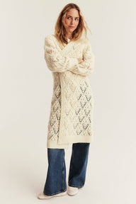 Women's white long knitted cardigan