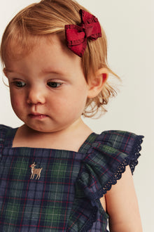 Baby green & blue checked woven pinafore dress