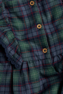 Baby green & blue checked woven pinafore dress