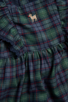 Baby green & blue checked woven pinafore dress