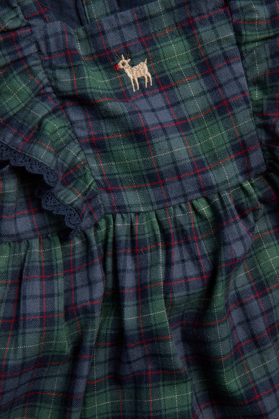 Baby green & blue checked woven pinafore dress