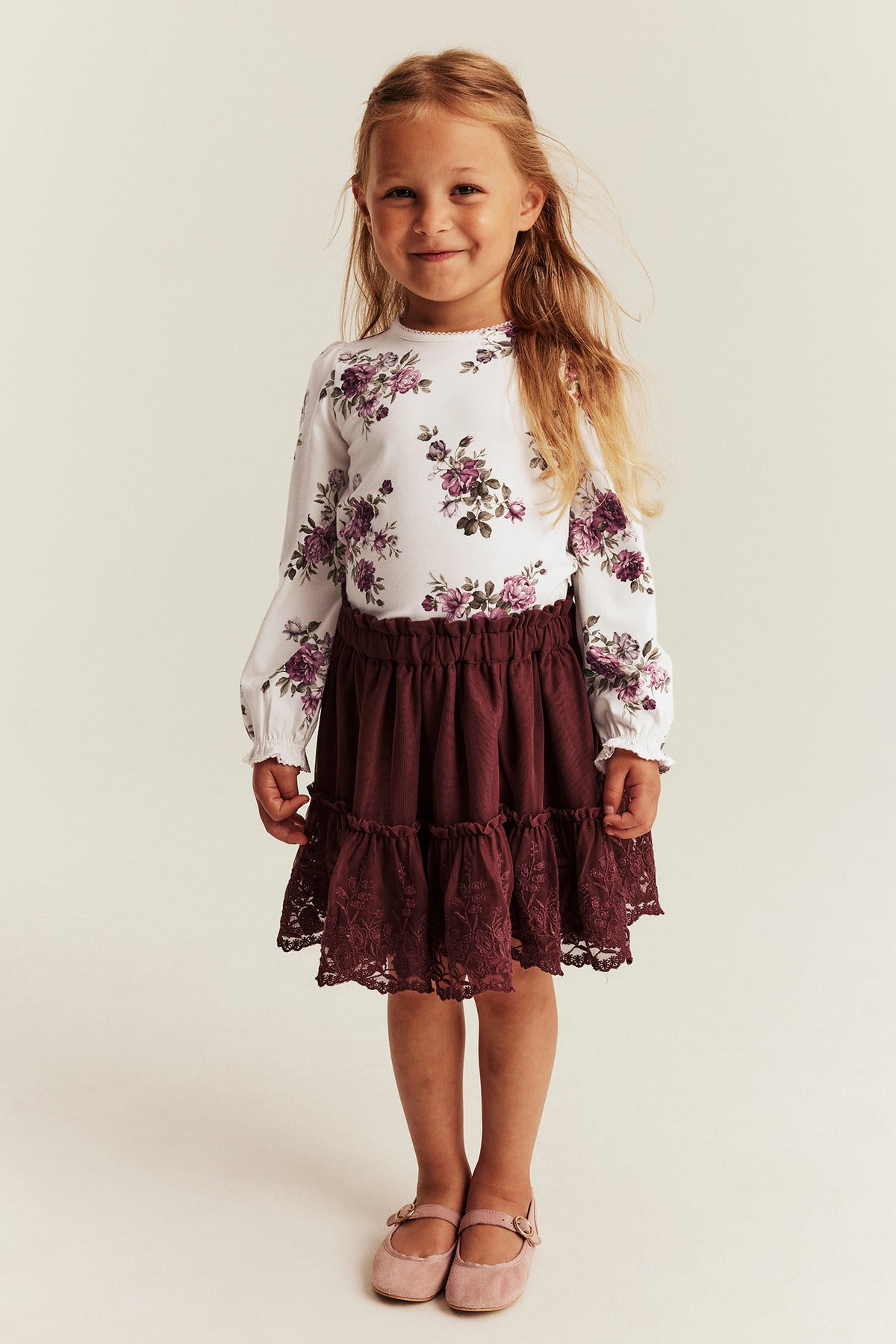 Kids white long sleeve floral top