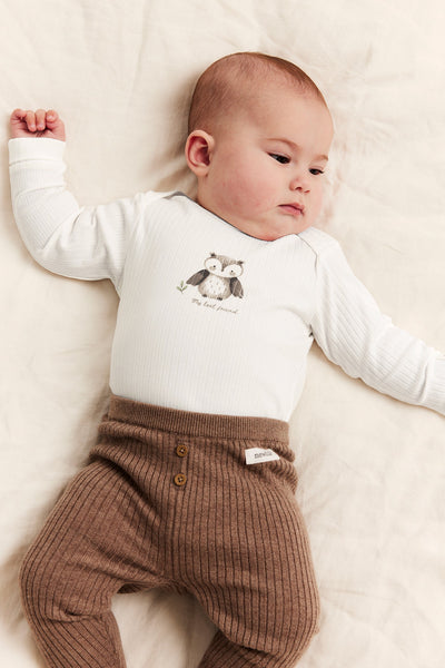 Baby white owl long sleeve bodysuit