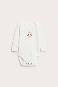Baby white owl long sleeve bodysuit
