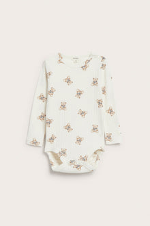 Baby white ribbed bodysuit with teddy bears