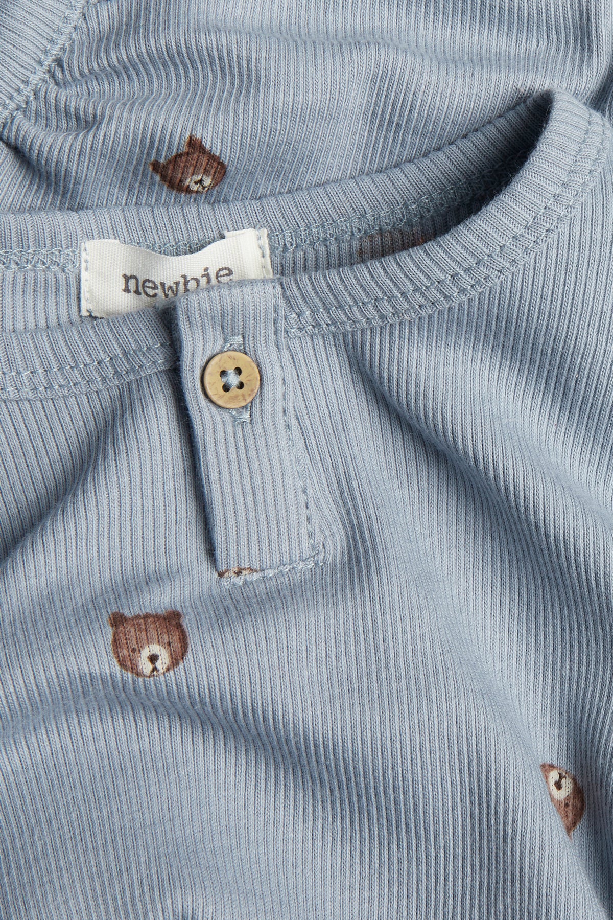 Baby blue long-sleeve ribbed bodysuit with bears