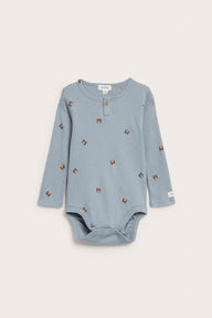 Baby blue long-sleeve ribbed bodysuit with bears