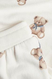 Baby white jogging bottoms with teddy bear print