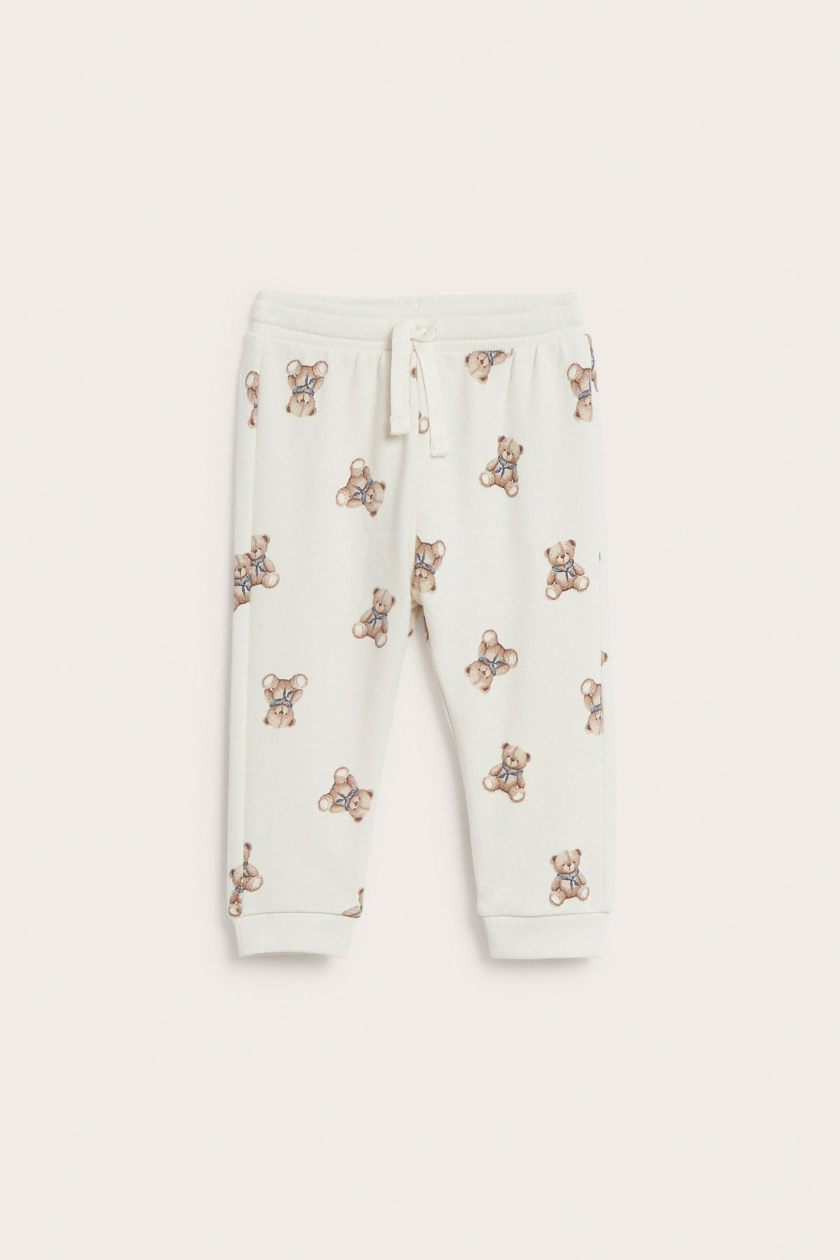 Baby white jogging bottoms with teddy bear print