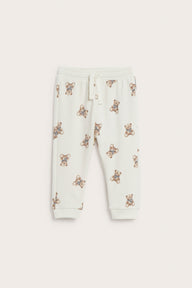 Baby white jogging bottoms with teddy bear print