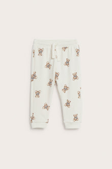 Baby white jogging bottoms with teddy bear print
