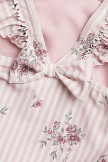 Kids pink floral frilled swimsuit