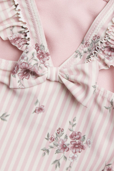 Kids pink floral frilled swimsuit