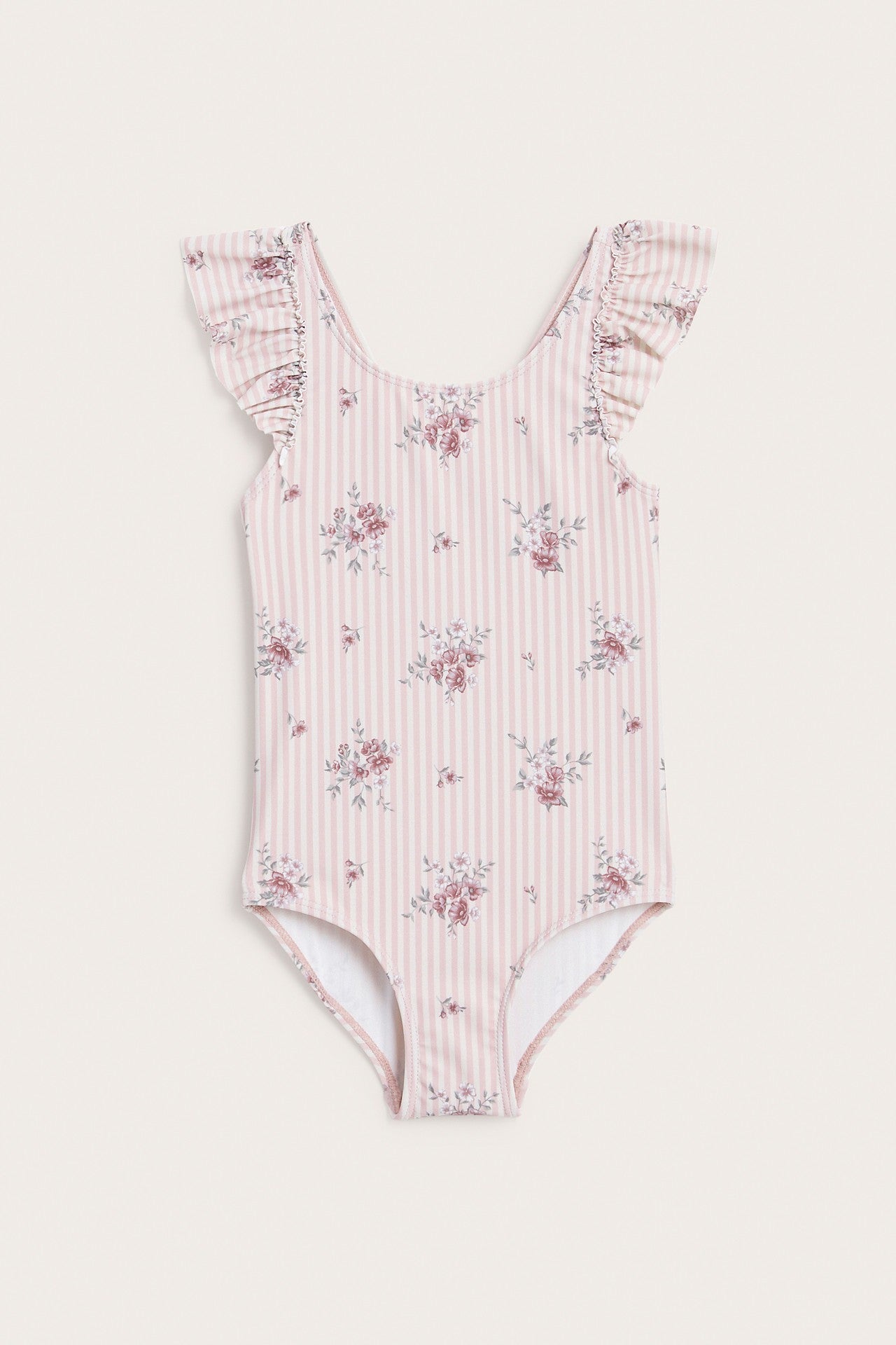 Kids pink floral frilled swimsuit