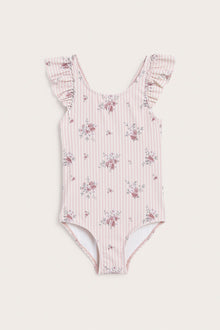 Kids pink floral frilled swimsuit