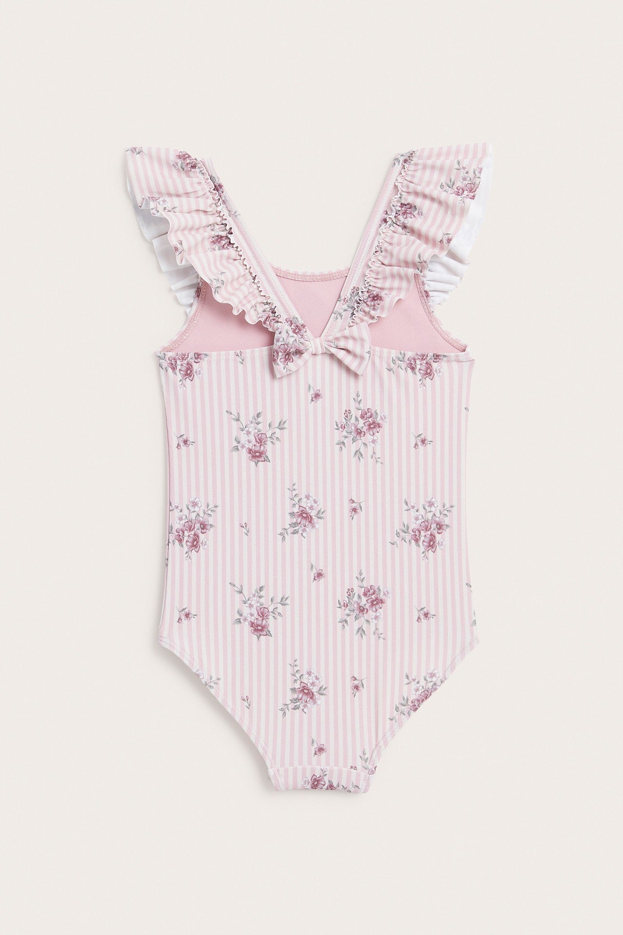 Kids pink floral frilled swimsuit