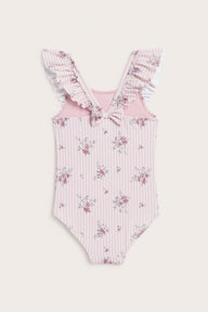 Kids pink floral frilled swimsuit