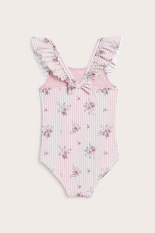 Kids pink floral frilled swimsuit
