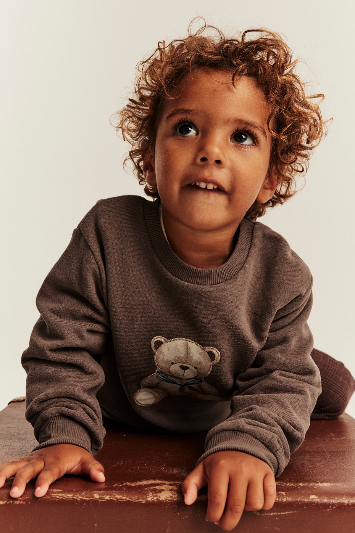 Kids brown sweatshirt with teddy bear detail