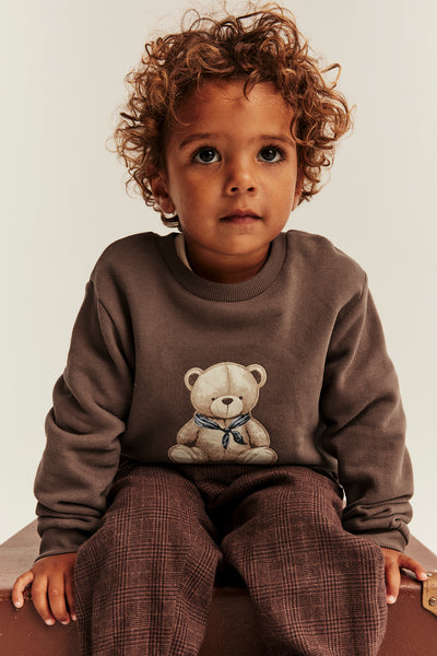 Kids brown sweatshirt with teddy bear detail