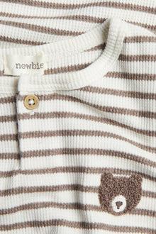 Kids white & brown striped jumper with teddy bear