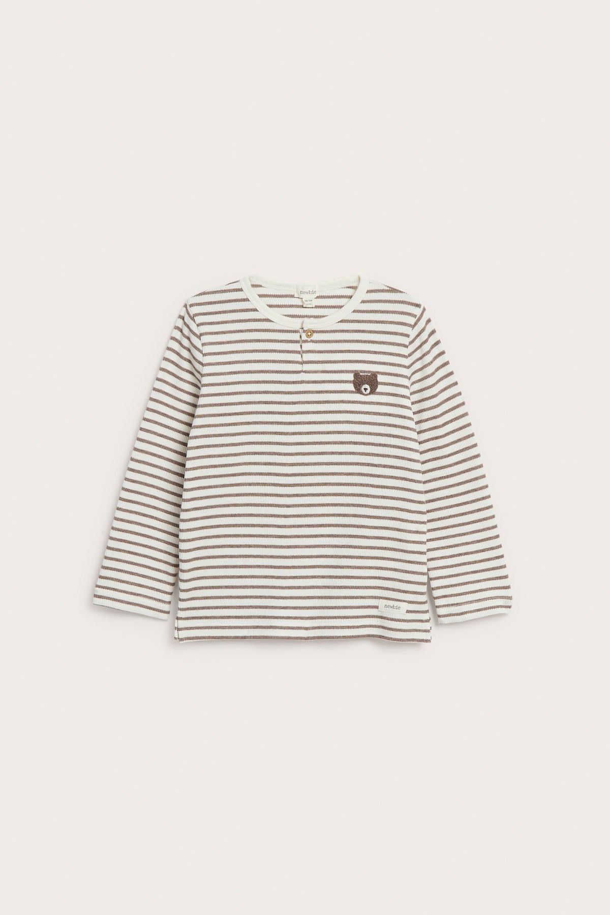Kids white & brown striped jumper with teddy bear