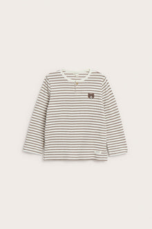 Kids white & brown striped jumper with teddy bear
