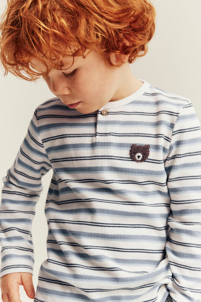 Kids white & blue jumper with embroidered teddy bear