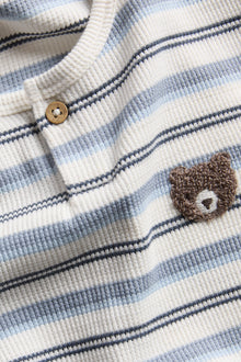 Kids white & blue jumper with embroidered teddy bear