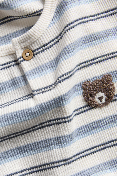 Kids white & blue jumper with embroidered teddy bear