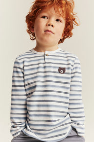 Kids white & blue jumper with embroidered teddy bear