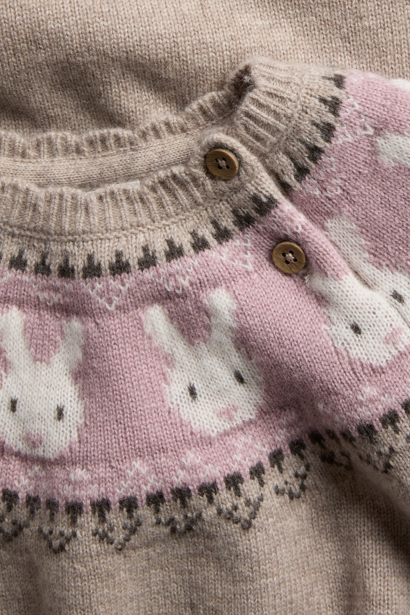Baby beige knitted wool jumper with rabbits