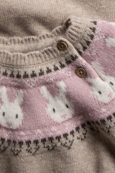 Baby beige knitted wool jumper with rabbits