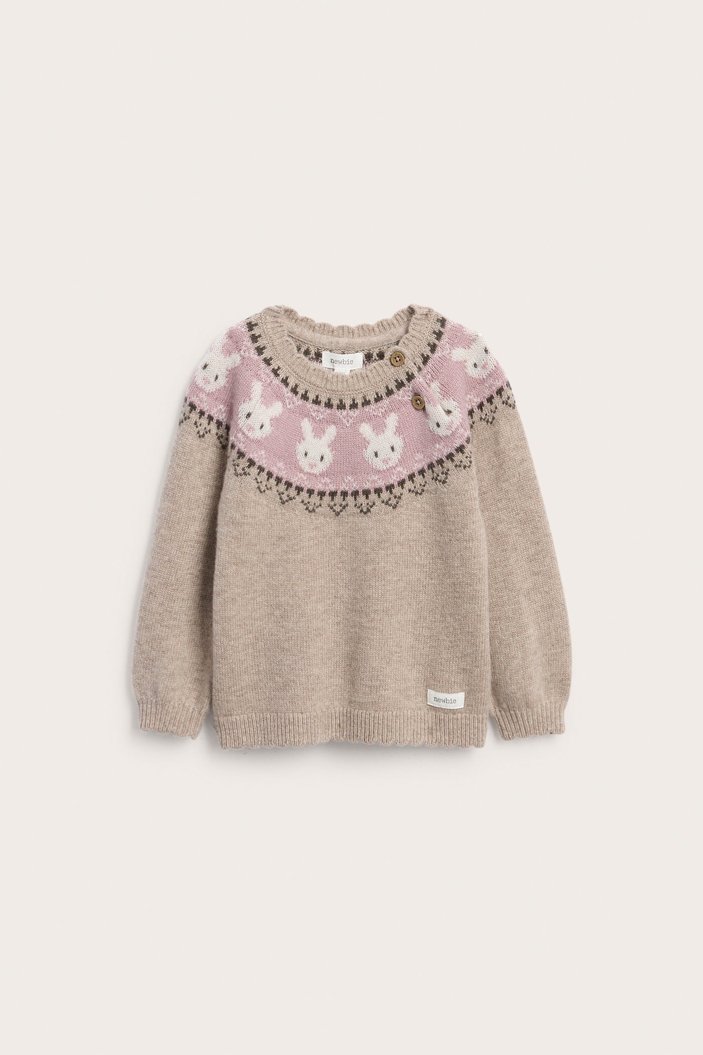 Baby beige knitted wool jumper with rabbits
