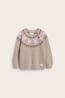 Baby beige knitted wool jumper with rabbits