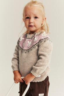 Baby beige knitted wool jumper with rabbits