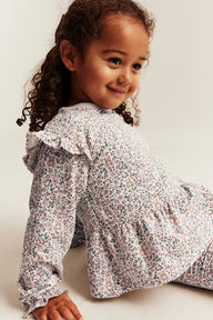 Kids white floral sweatshirt with ruffles