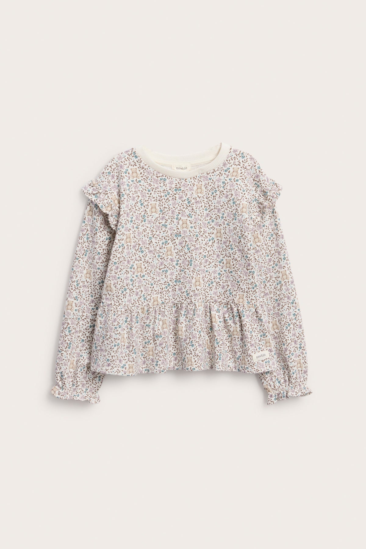 Kids white floral sweatshirt with ruffles