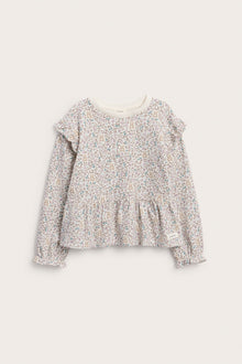 Kids white floral sweatshirt with ruffles