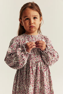 Kids red & white floral Christmas dress with lace