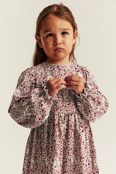Kids red & white floral Christmas dress with lace