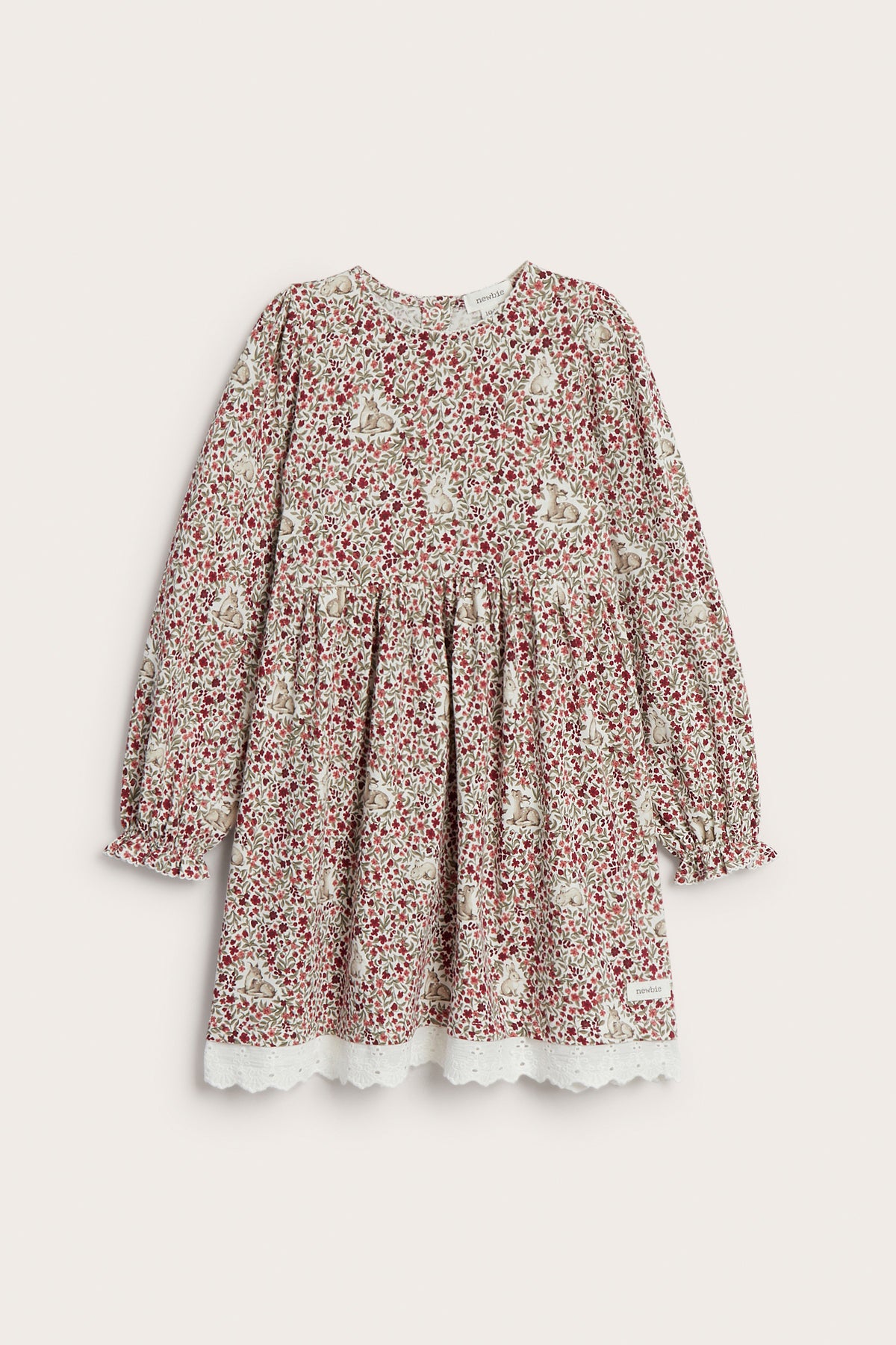 Kids red & white floral Christmas dress with lace
