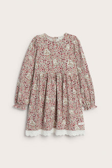 Kids red & white floral Christmas dress with lace